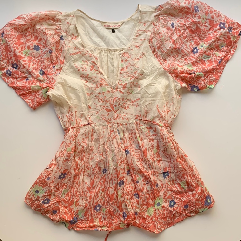 Rebecca Taylor Floral & Off White Blouse Size 6